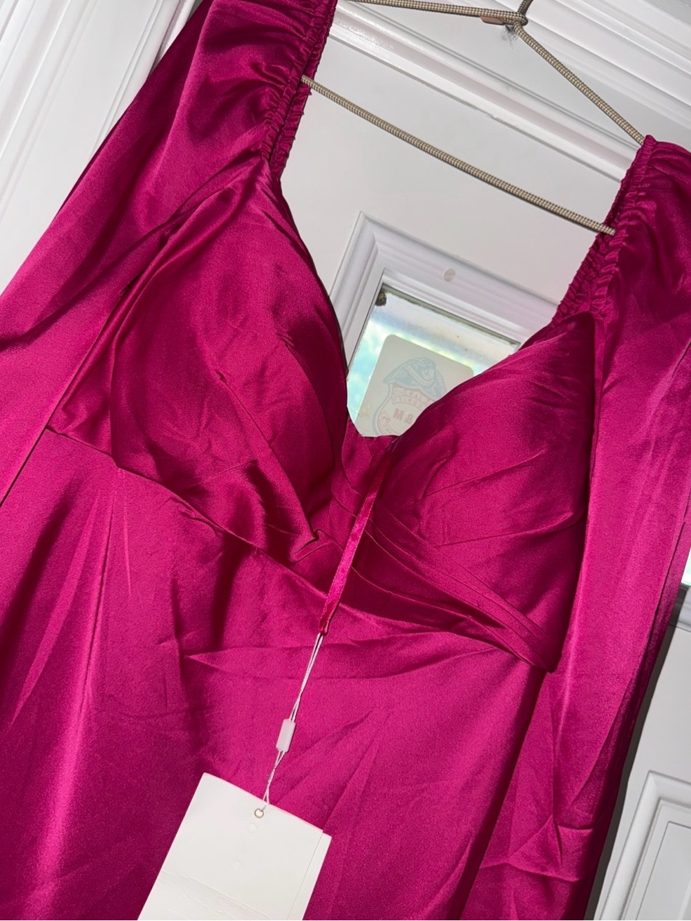 Mac Duggal Sleeveless Satin Slip Dress in Fuchsia
